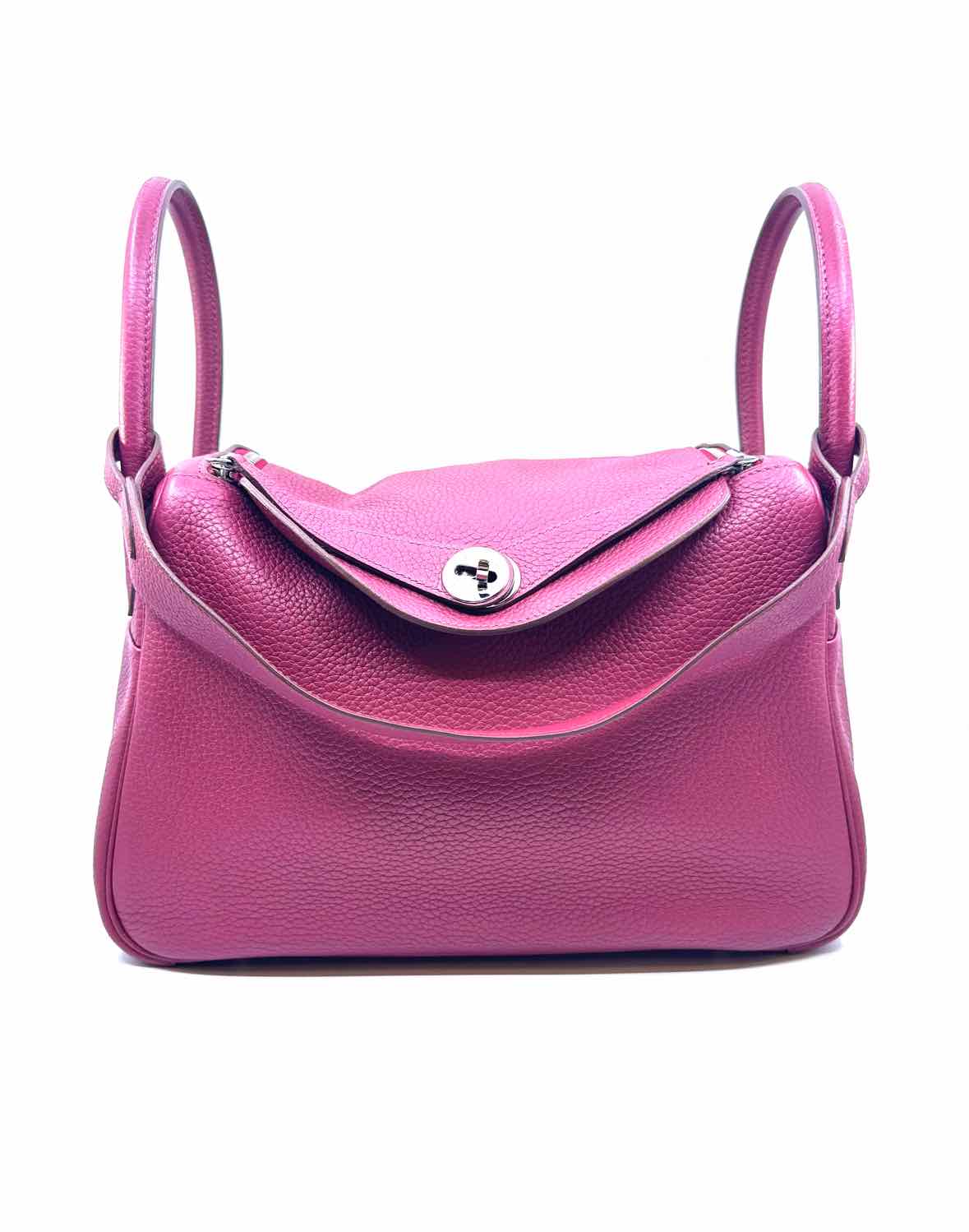 HERMES Taurillon Clemence Lindy Mauve Pebbled Leather Solid Handbag