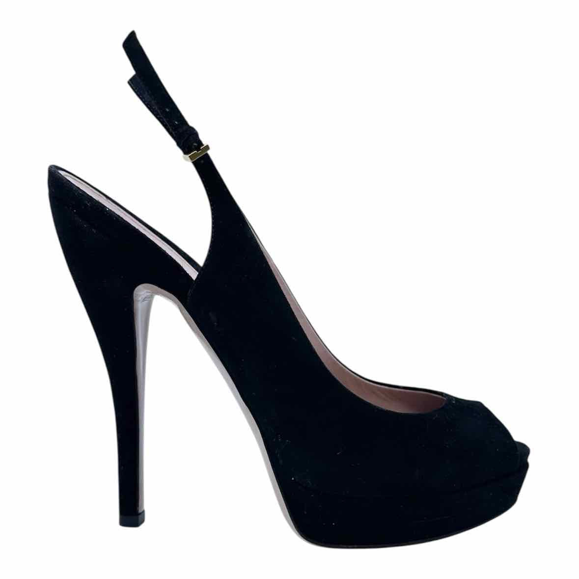 GUCCI Size 9 Black Suede Solid Sling back
