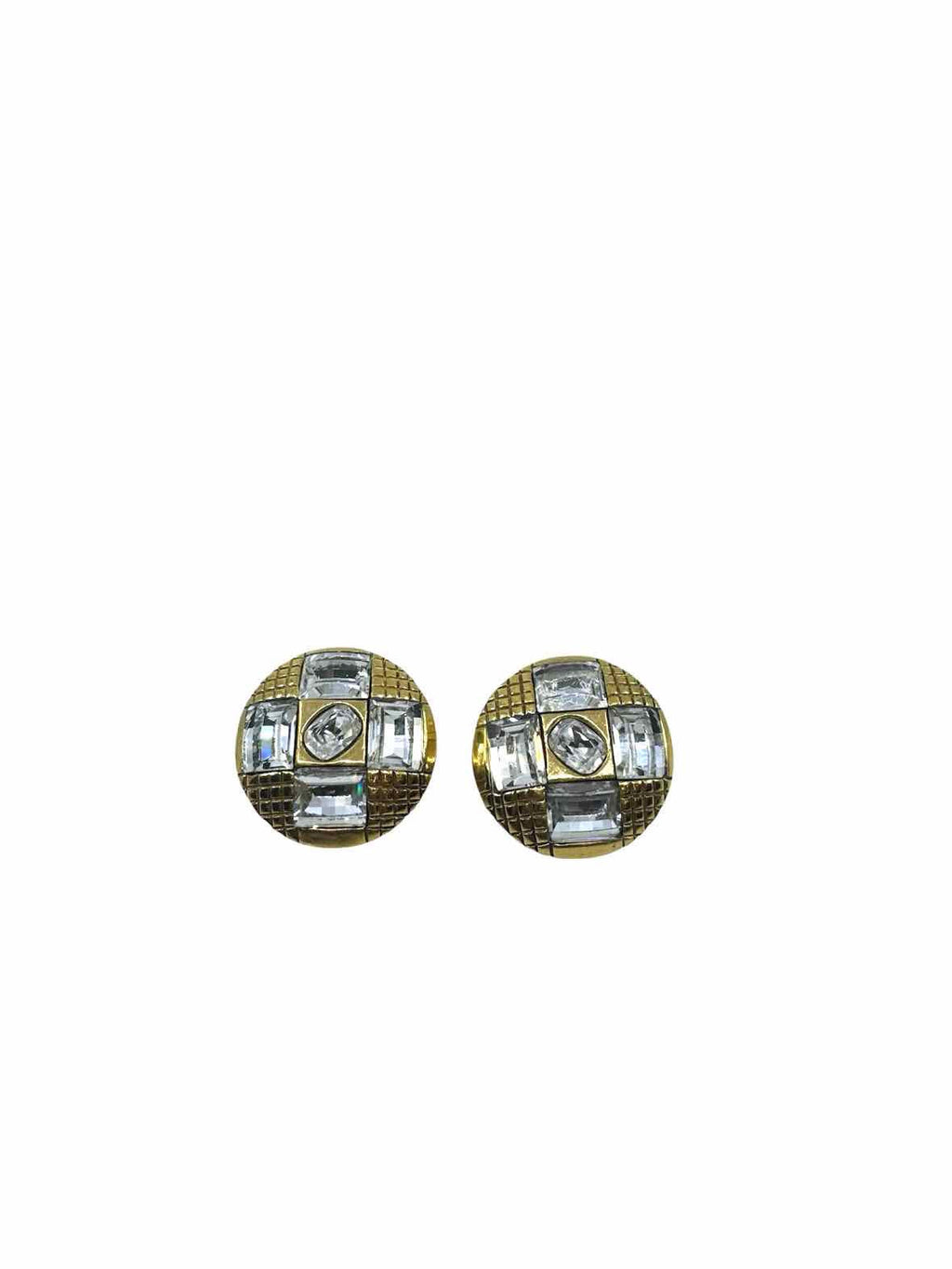 CHANEL Gold Round Rhinestone Clip Earrings