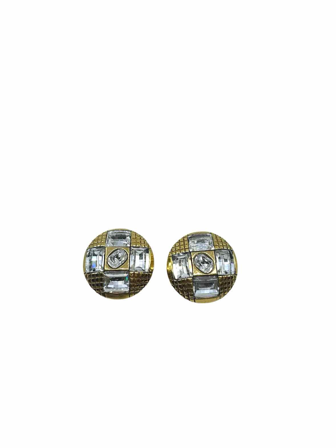 CHANEL Gold Round Rhinestone Clip Earrings