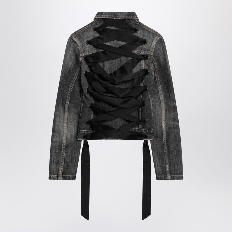 Dark grey denim jacket with laces