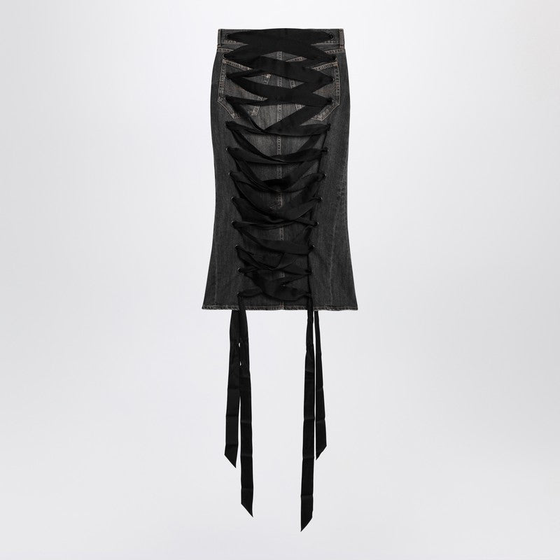 Skirt with laces in smoky grey denim