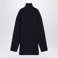 Pinched navy mini dress in wool and cotton