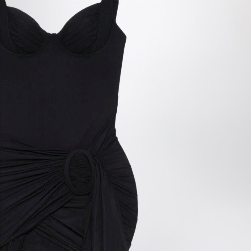 Black draped mini dress in jersey