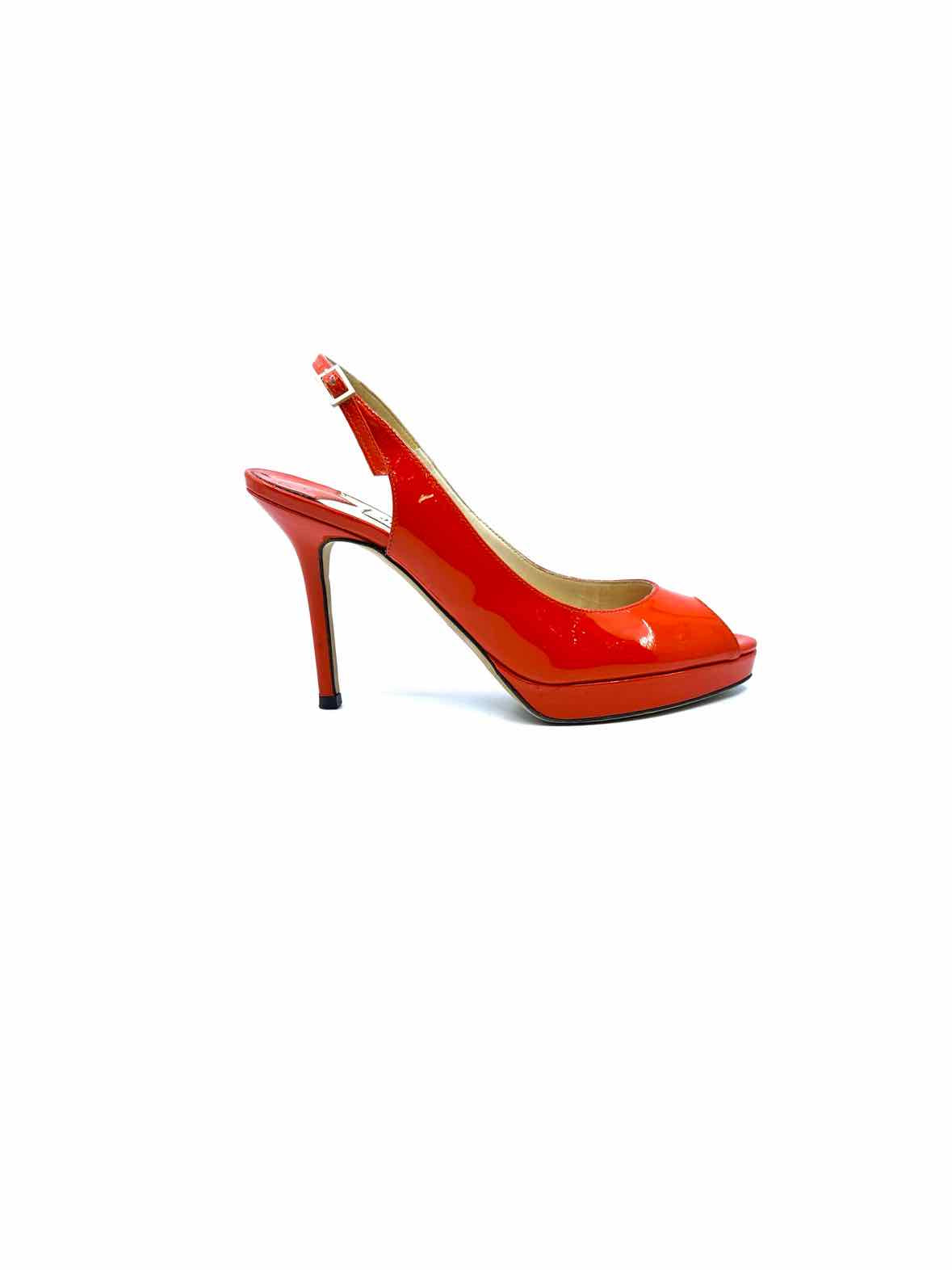 JIMMY CHOO Size 5.5 Orange Patent Leather Sling back