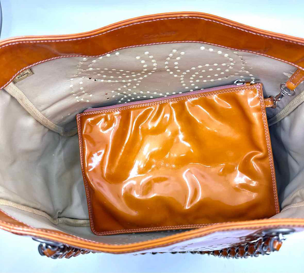 CHANEL Orange Patent Leather Handbag