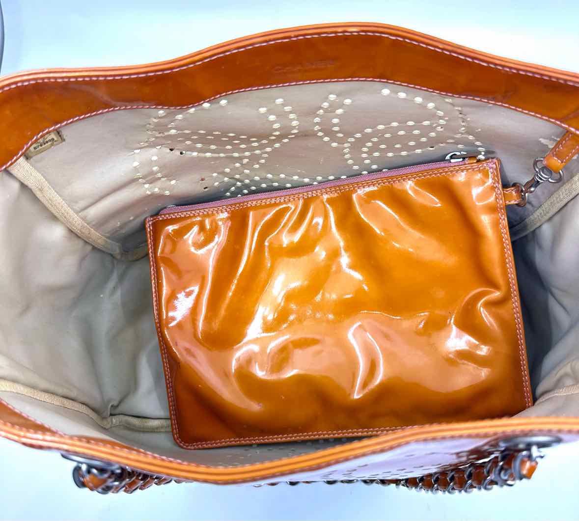 CHANEL Orange Patent Leather Handbag