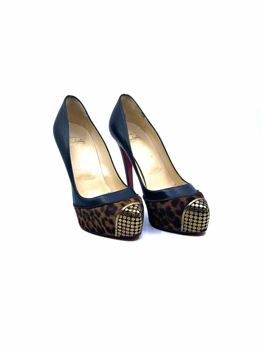 CHRISTIAN LOUBOUTIN Size 10 Brown, black Leather Pony Hair Cheetah print Pumps