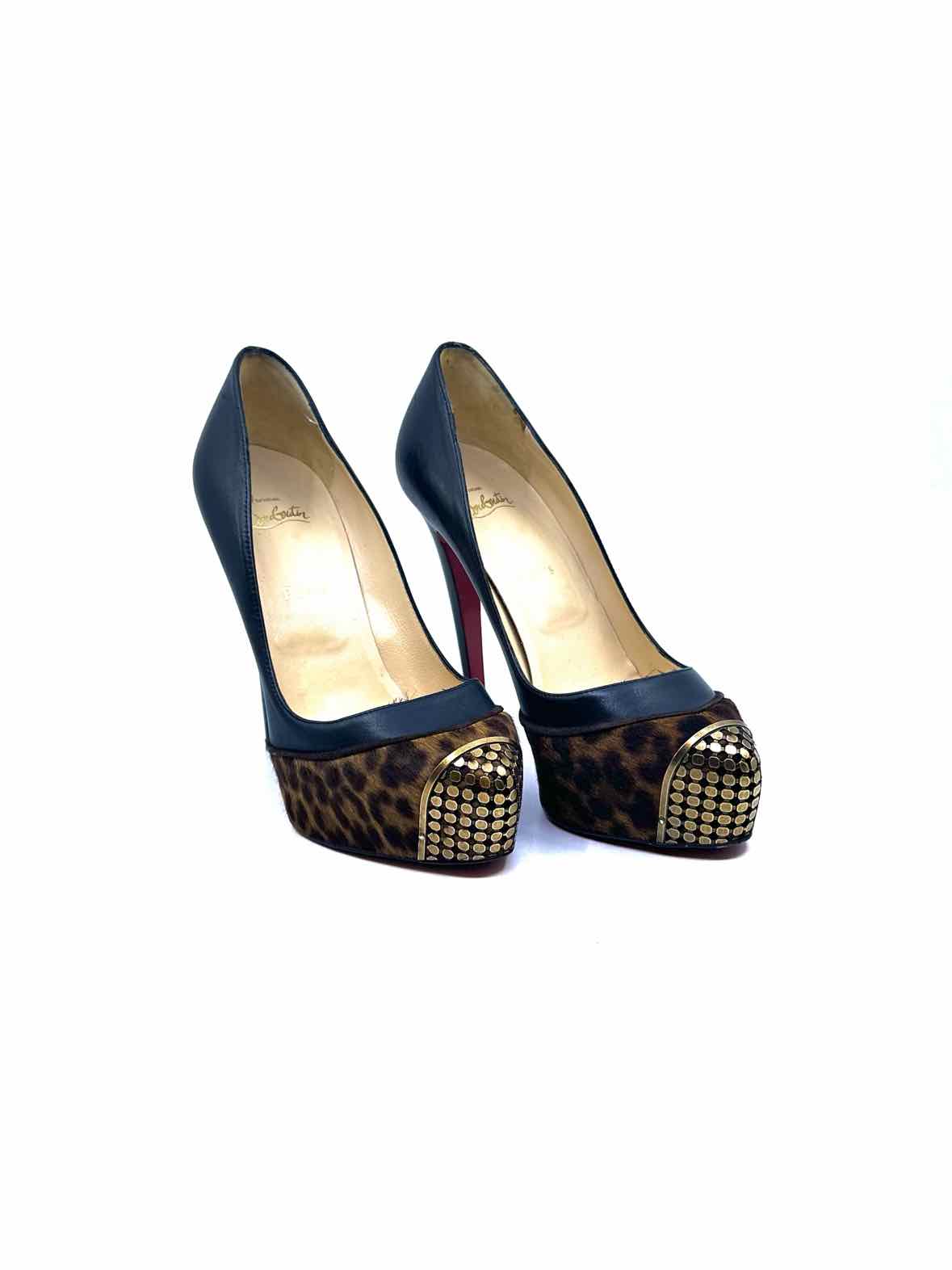 CHRISTIAN LOUBOUTIN Size 10 Brown, black Leather Pony Hair Cheetah print Pumps