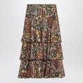 Silk tiered skirt with floral print