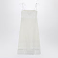 Ivory linen midi dress with Sangallo embroidery