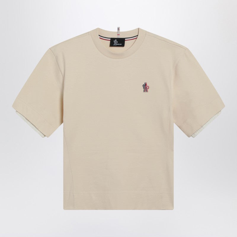 White cotton-blend T-shirt with logo patch