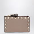 Powder Pink Leather Rockstud Zip Card Holder