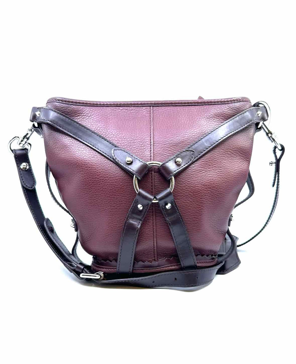 ALEXANDER MCQUEEN Maroon Leather Solid Handbag
