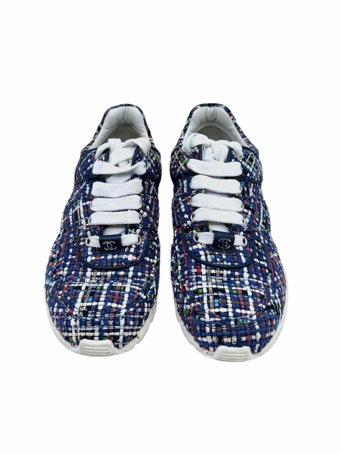 CHANEL Size 6.5 Multi-Color Tweed Sneakers