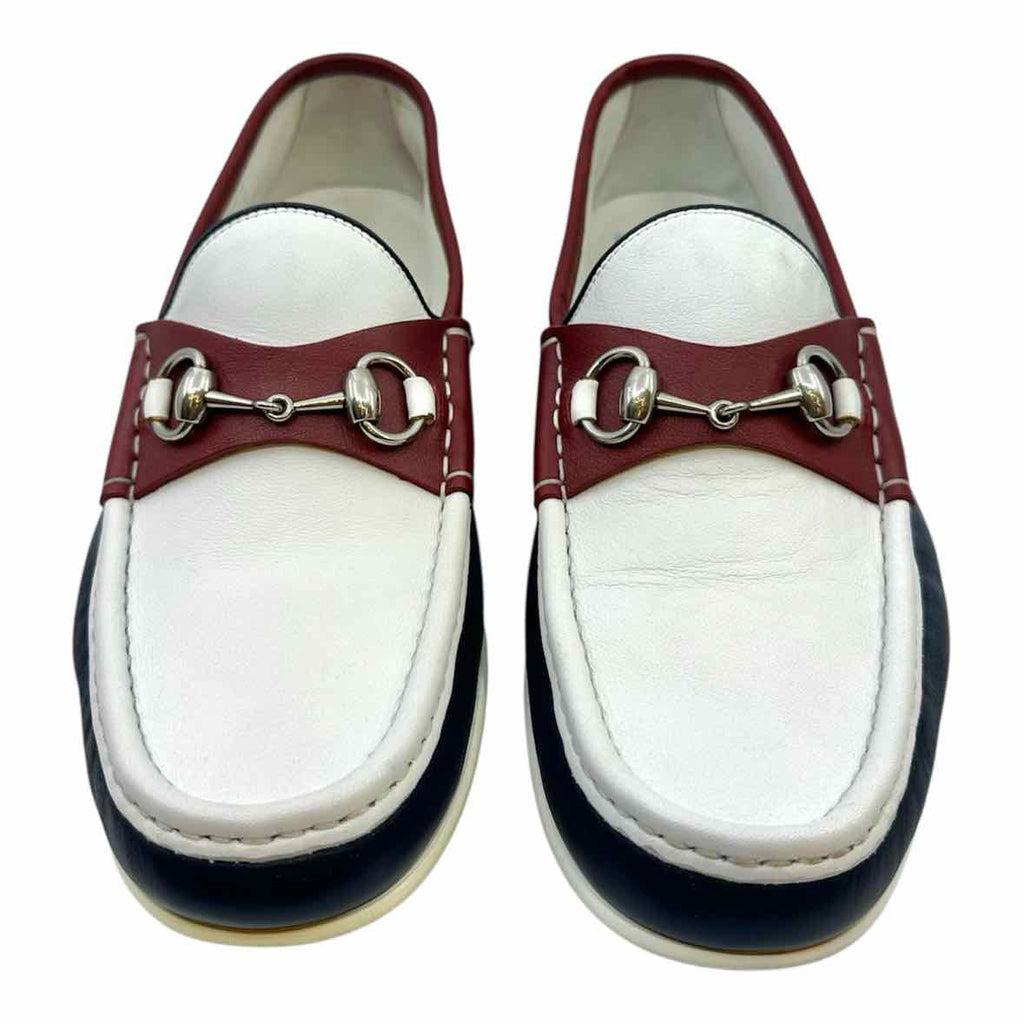 GUCCI Size 8 Red, White, Blue Men's Loafers