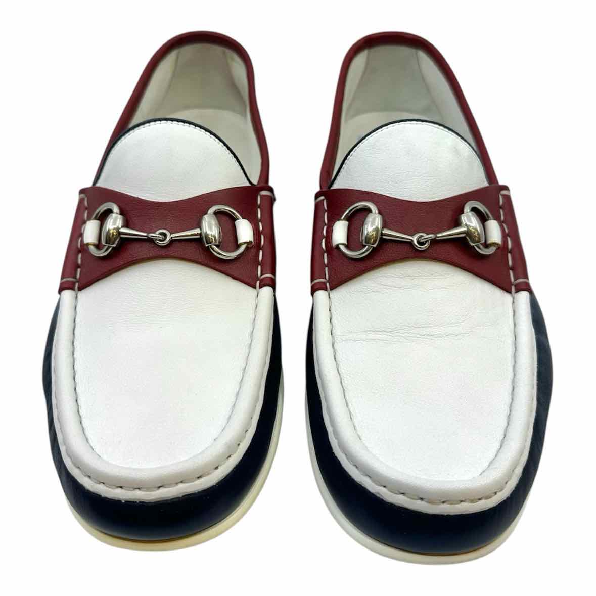GUCCI Size 8 Red, White, Blue Men's Loafers