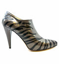 PRADA Size 10.5 Grey Leather Zebra Ankle Boot