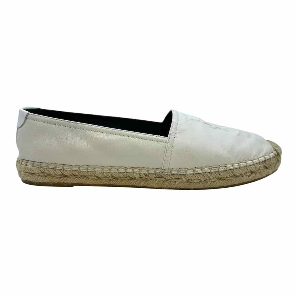 YVES SAINT LAURENT Espadrille Size 9 White Leather Solid Flats