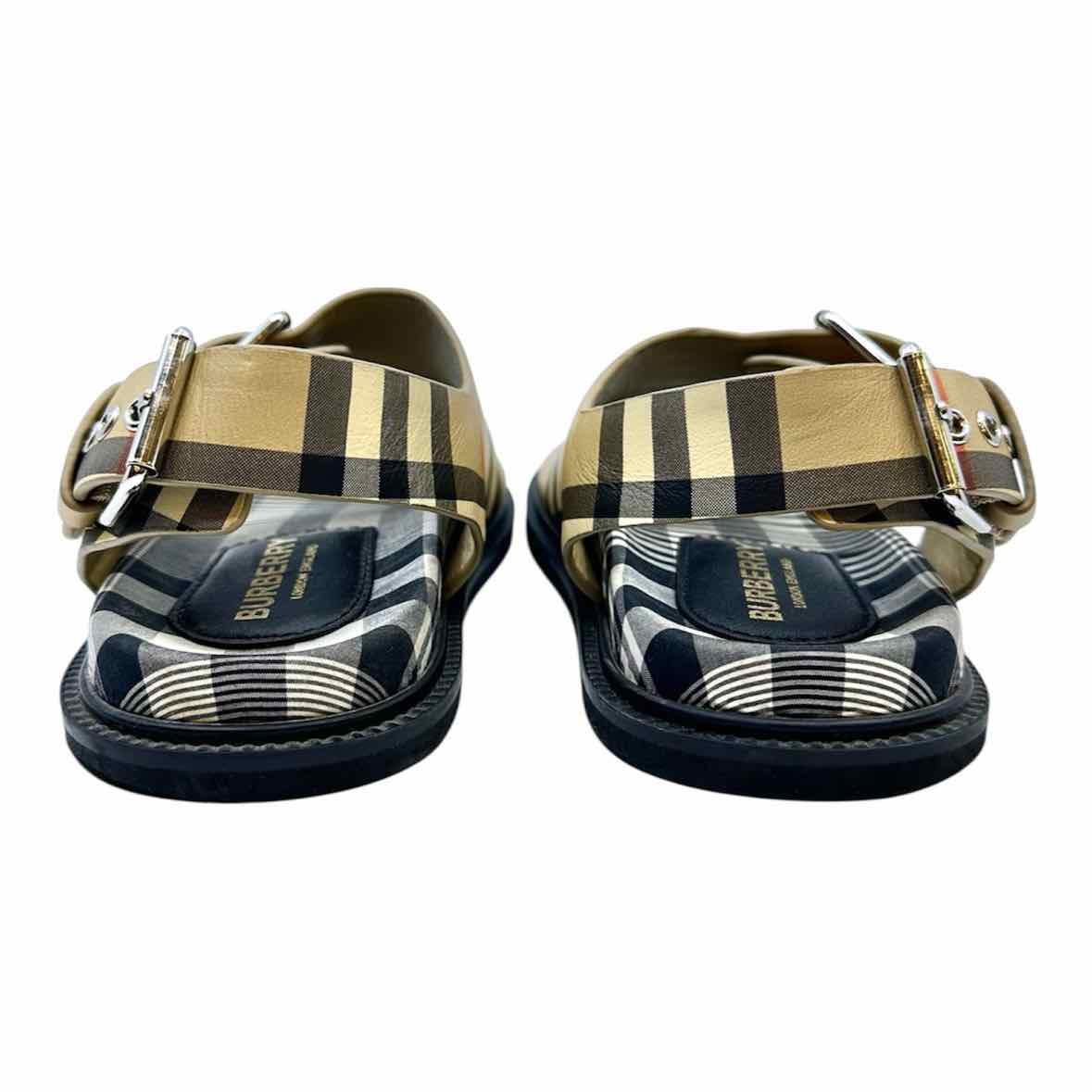 BURBERRY Size 4 Beige, Black Nova Check Sandals