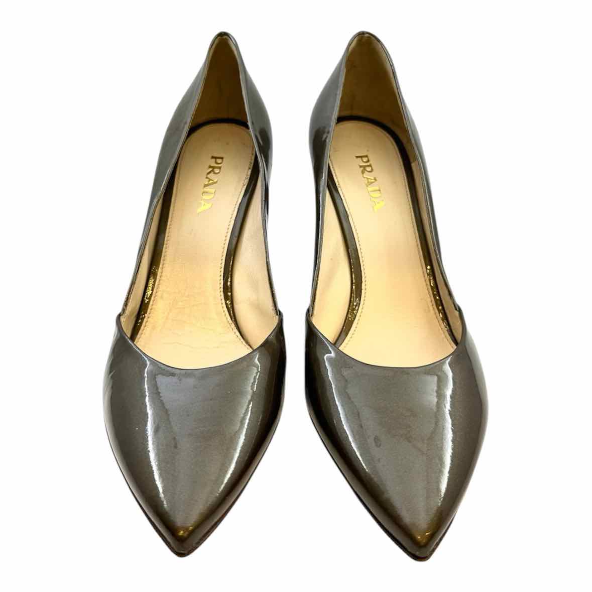 PRADA Size 9.5 Taupe Patent Leather Pumps