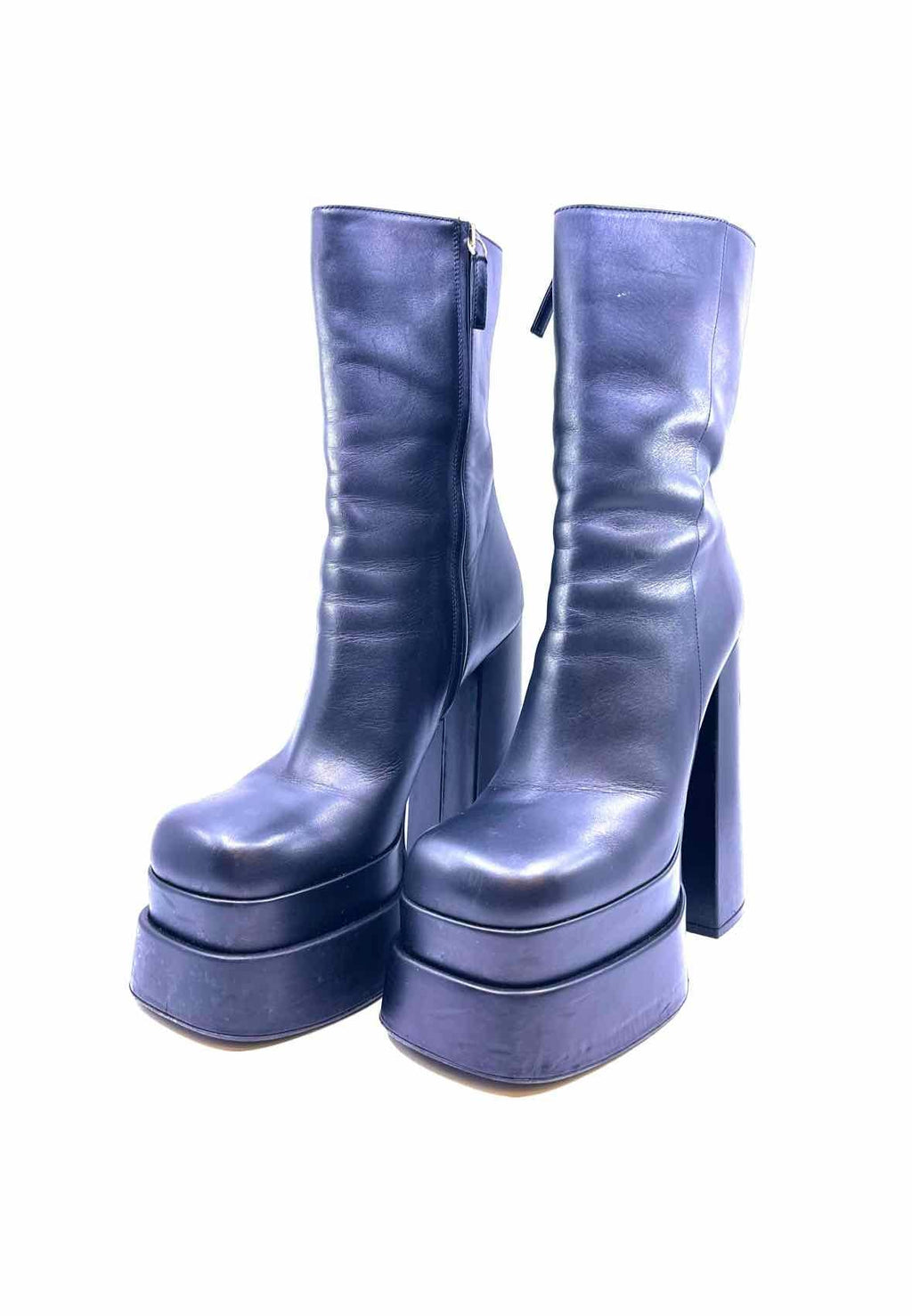 VERSACE Size 9 Black Leather Solid Ankle Boot