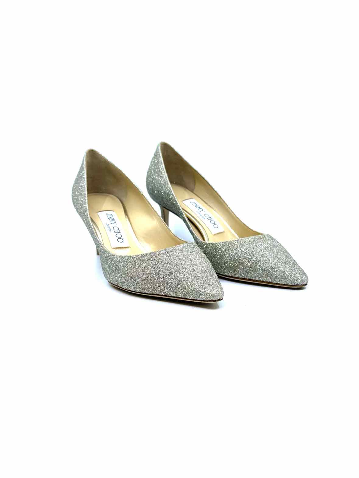 JIMMY CHOO Size 5 Silver Glitter Pumps