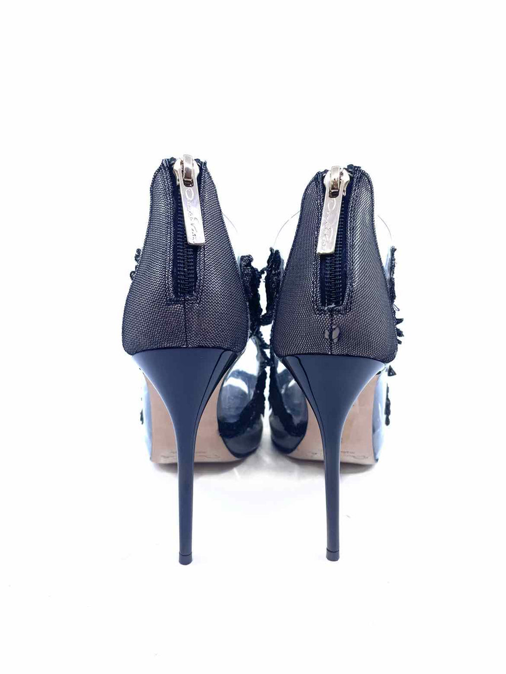 OSCAR DE LA RENTA Size 7.5 Black Mesh Plastic Beaded Sandals