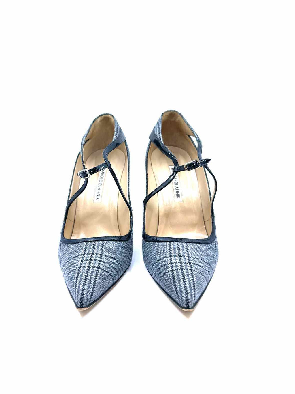 MANOLO BLAHNIK Size 10.5 Grey Fabric Plaid Pumps