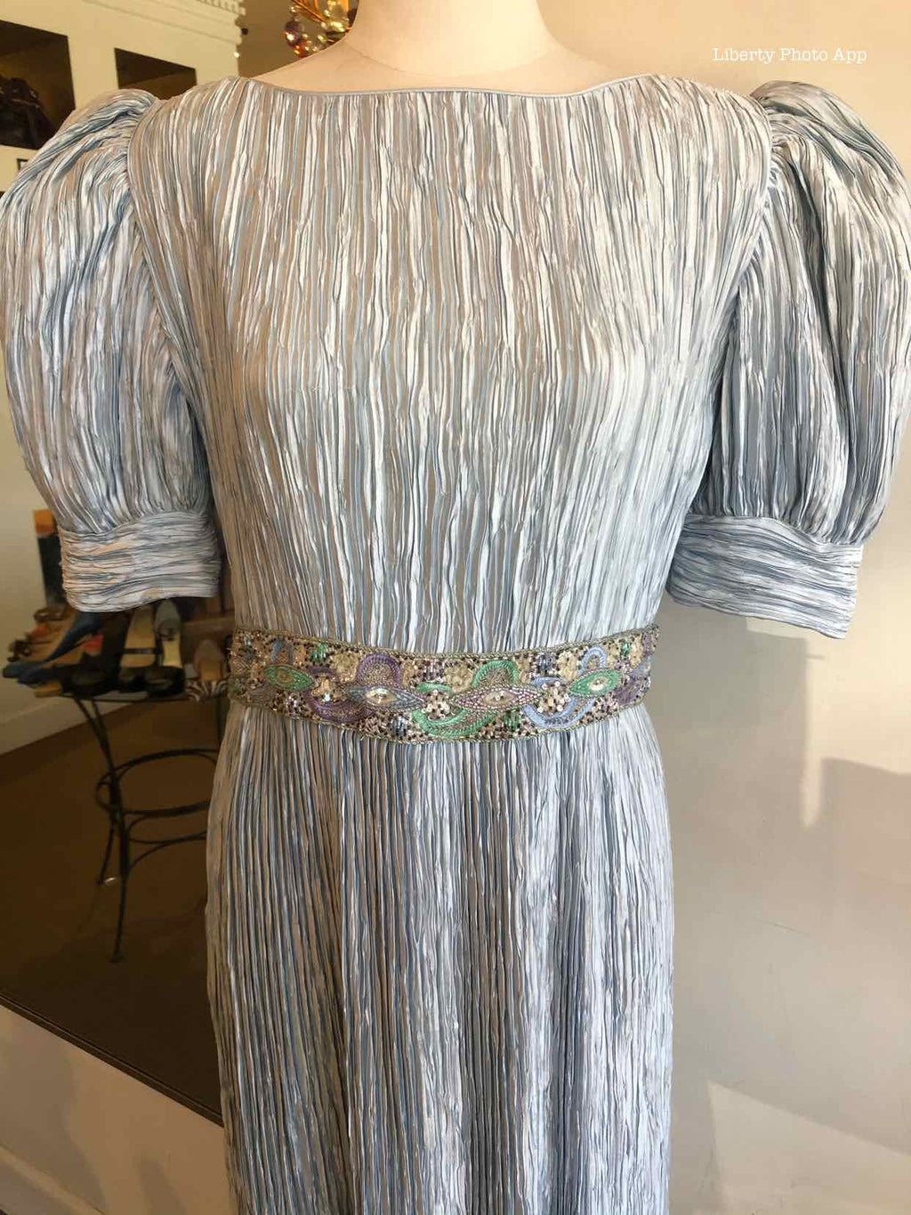 MARY MCFADDEN Size 12 Light Blue Silk Beaded Gown/Evening Wear