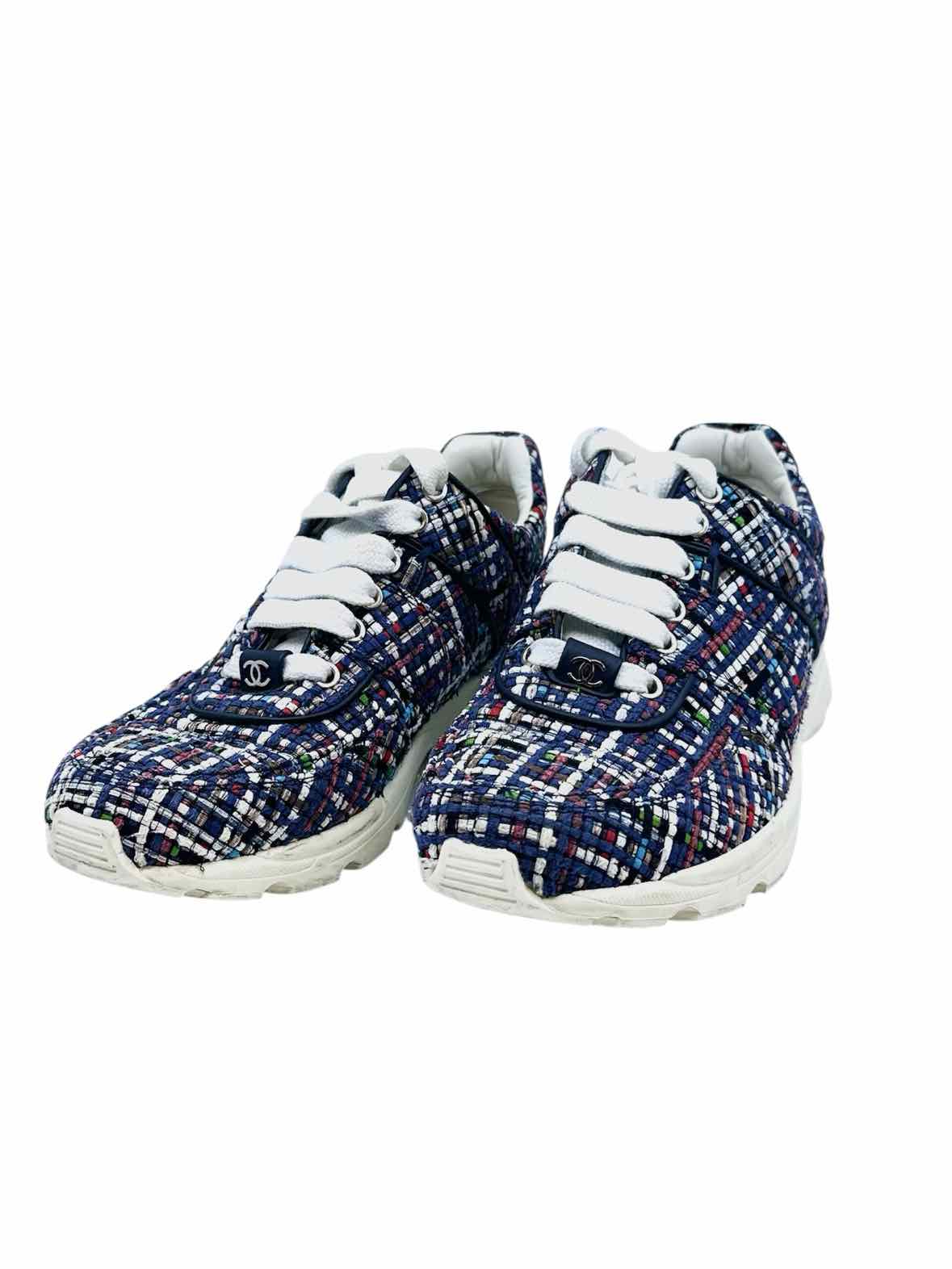 CHANEL Size 6.5 Multi-Color Tweed Sneakers