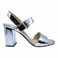 PRADA Size 8.5 Silver Leather Metallic Solid Sandals