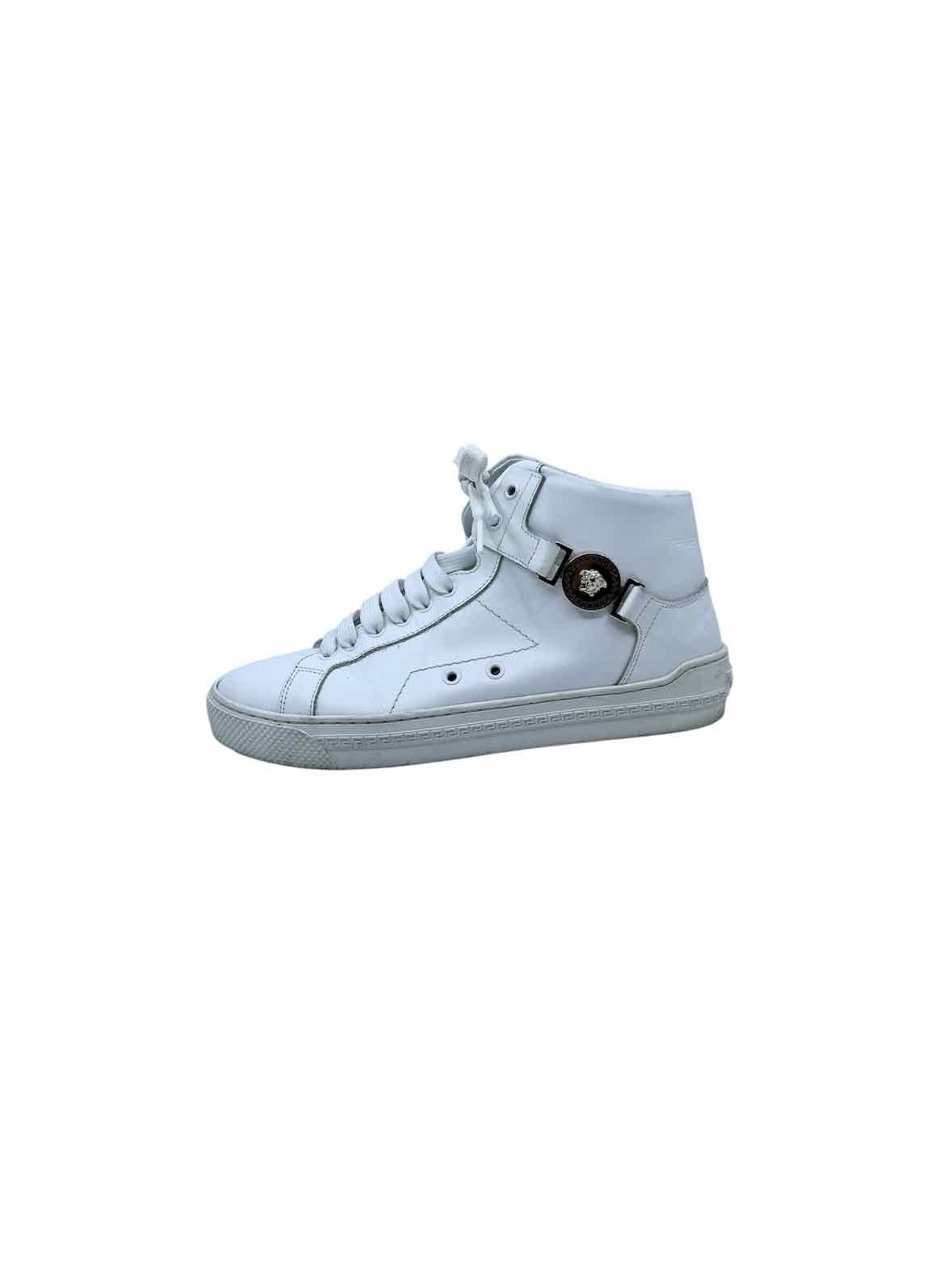 VERSACE Size 8.5 White Leather Sneakers