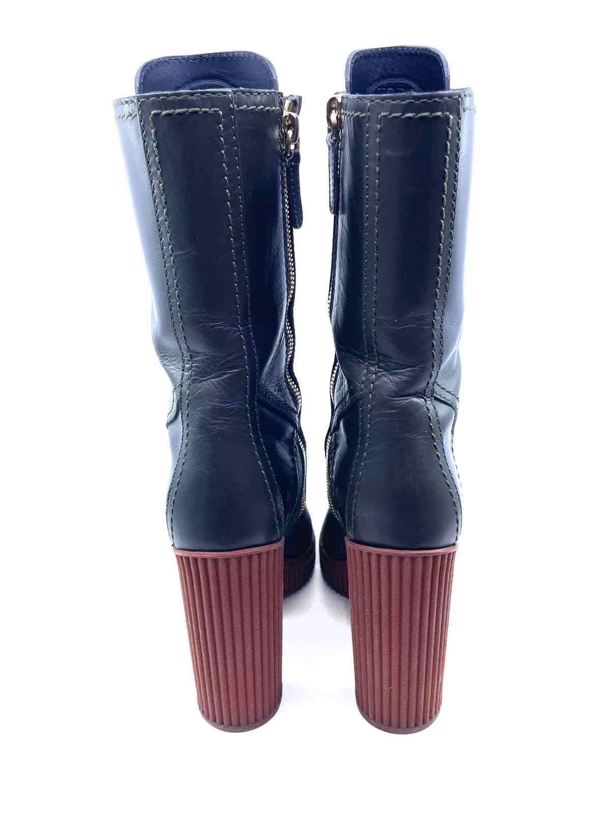 TOD'S Size 5 Olive Leather Tall Boot