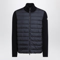 Navy blue quilted cotton zip-up cardigan