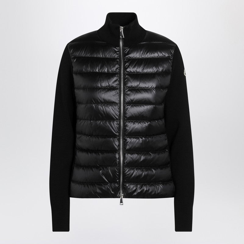 Black padded wool zip cardigan