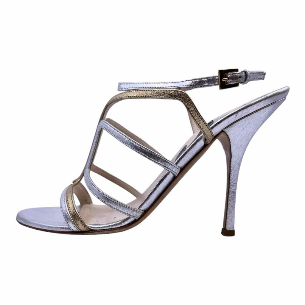 PRADA Size 8.5 Gold Silver Leather Sandals