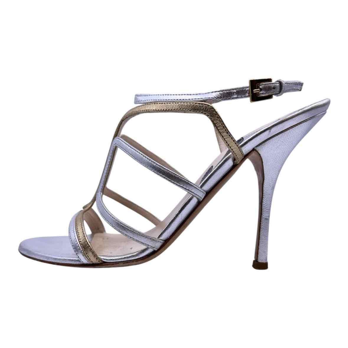 PRADA Size 8.5 Gold Silver Leather Sandals