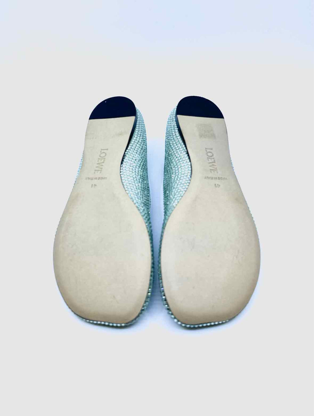 LOEWE Size 11 Pastel Green Crystal Solid Flats