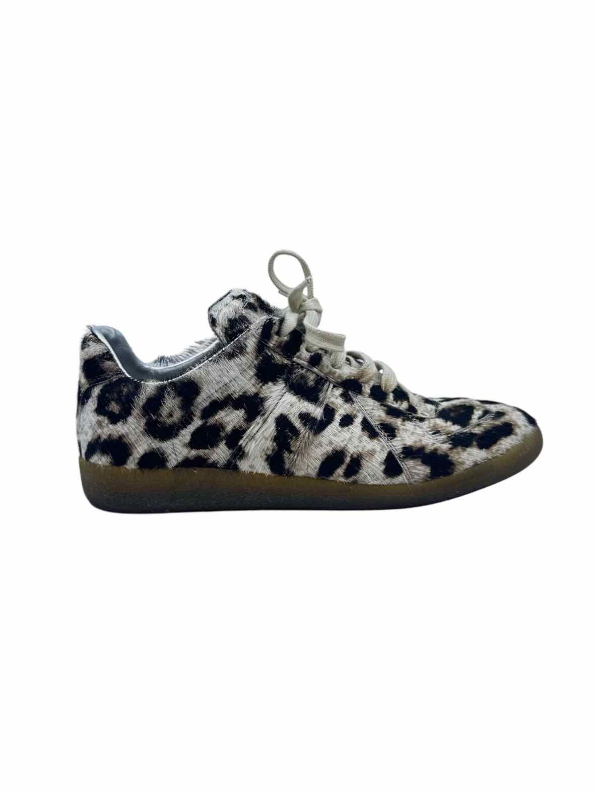 MAISON MARGIELA Size 6 Black, beige PONY HAIR Animal Print Sneakers