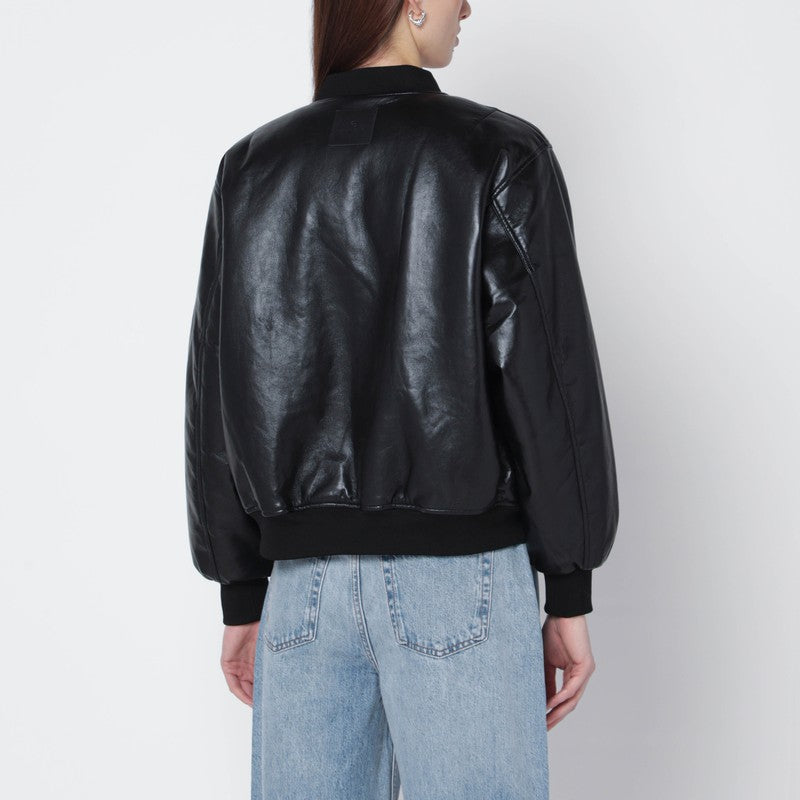 Black regenerated-leather bomber