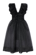 Ganni Flocked Organza Long Ruched Dress