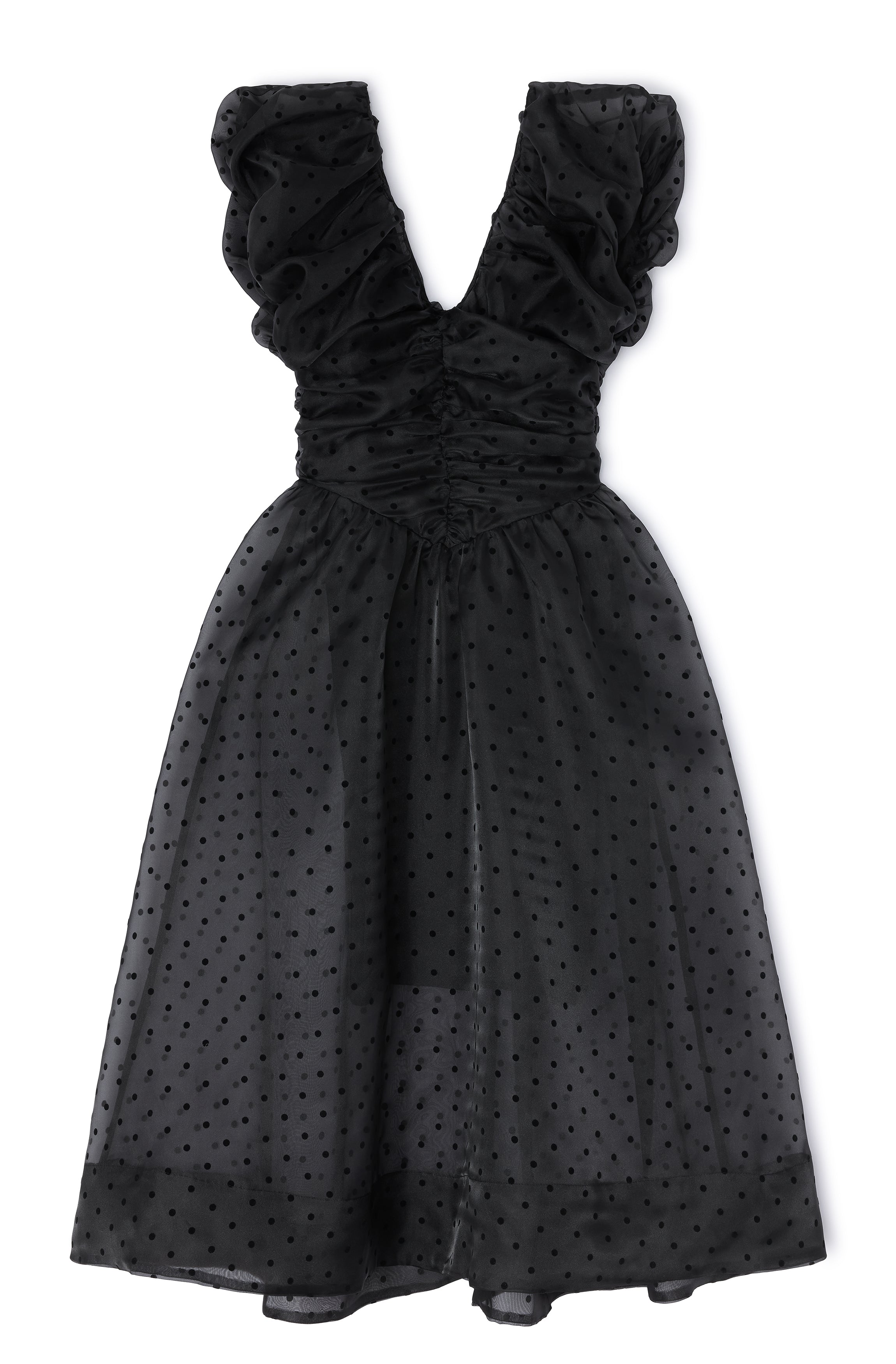 Ganni Flocked Organza Long Ruched Dress