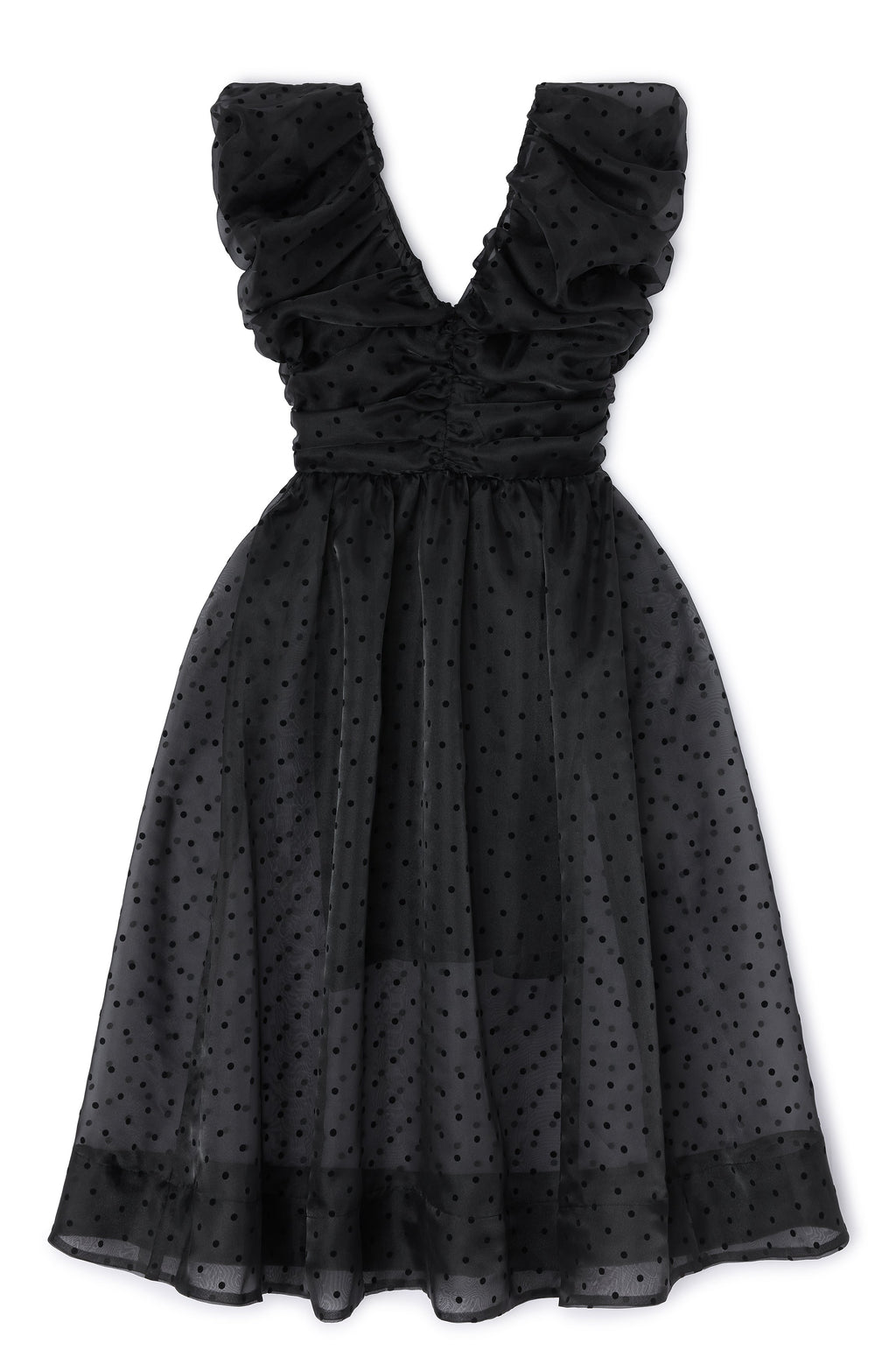 Ganni Flocked Organza Long Ruched Dress
