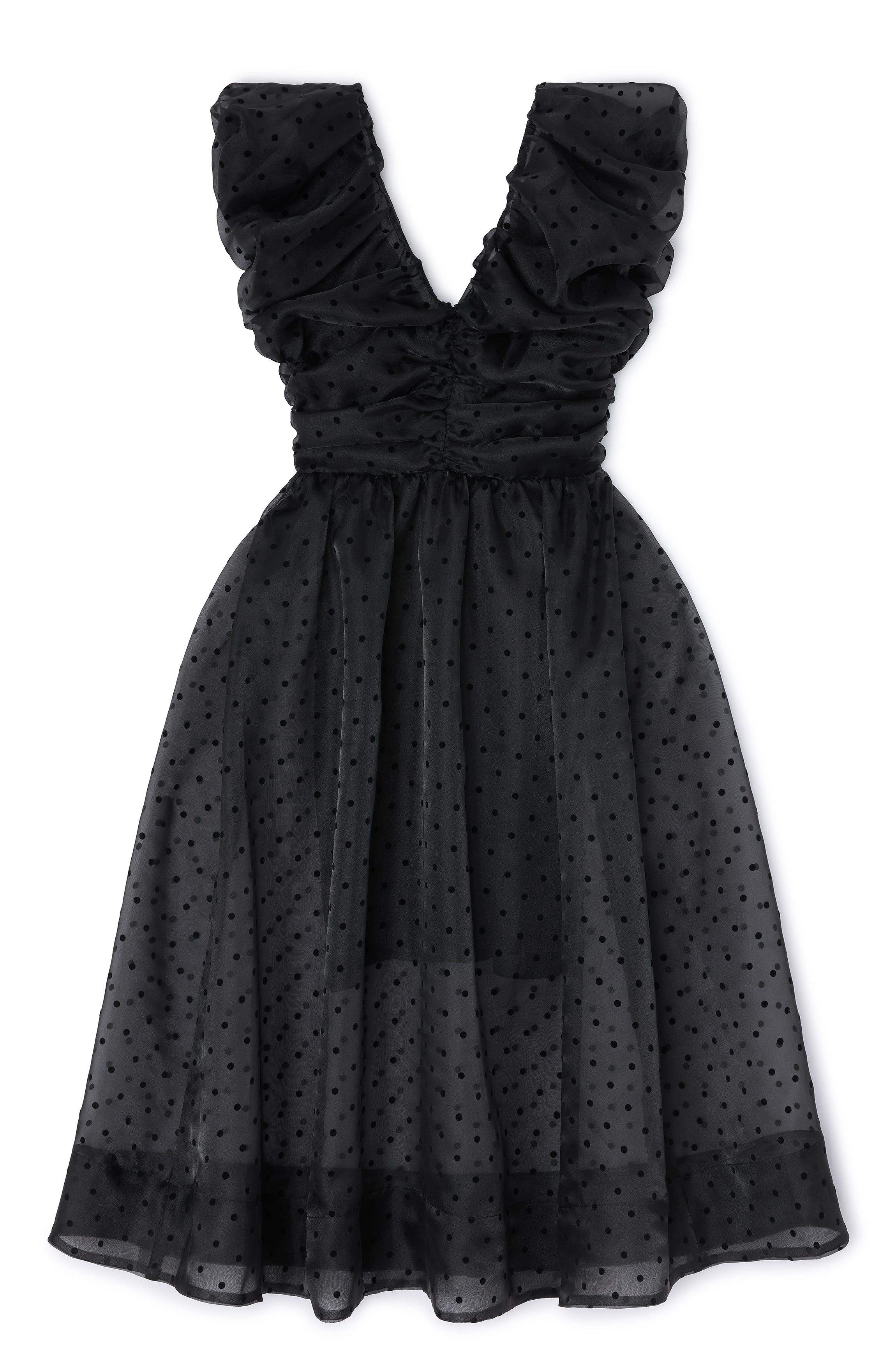 Ganni Flocked Organza Long Ruched Dress