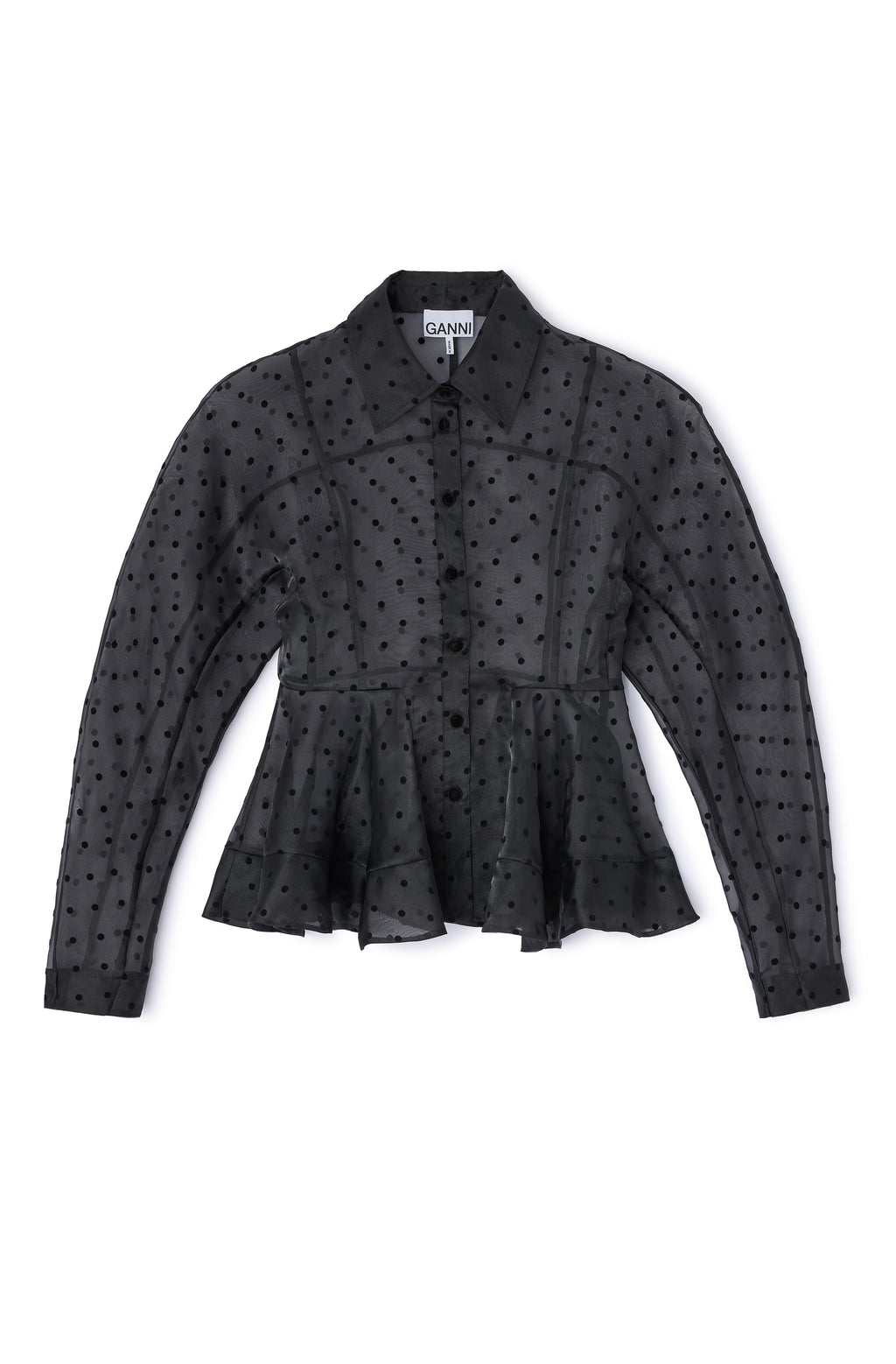 Ganni Flocked Organza Peplum Shirt