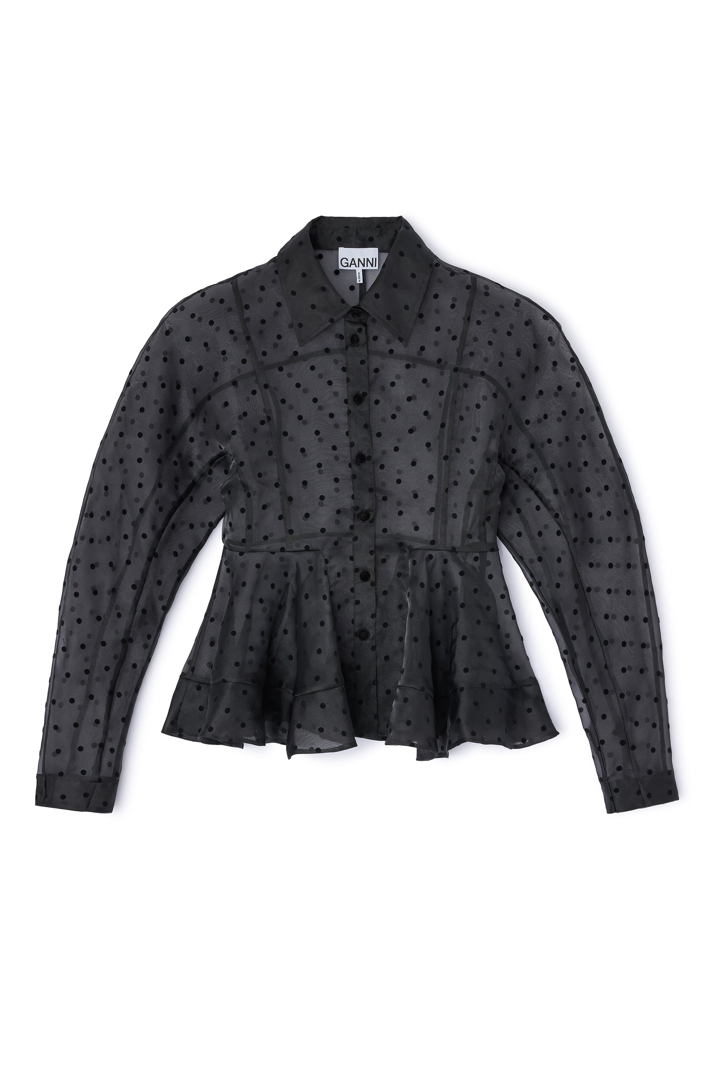 Ganni Flocked Organza Peplum Shirt
