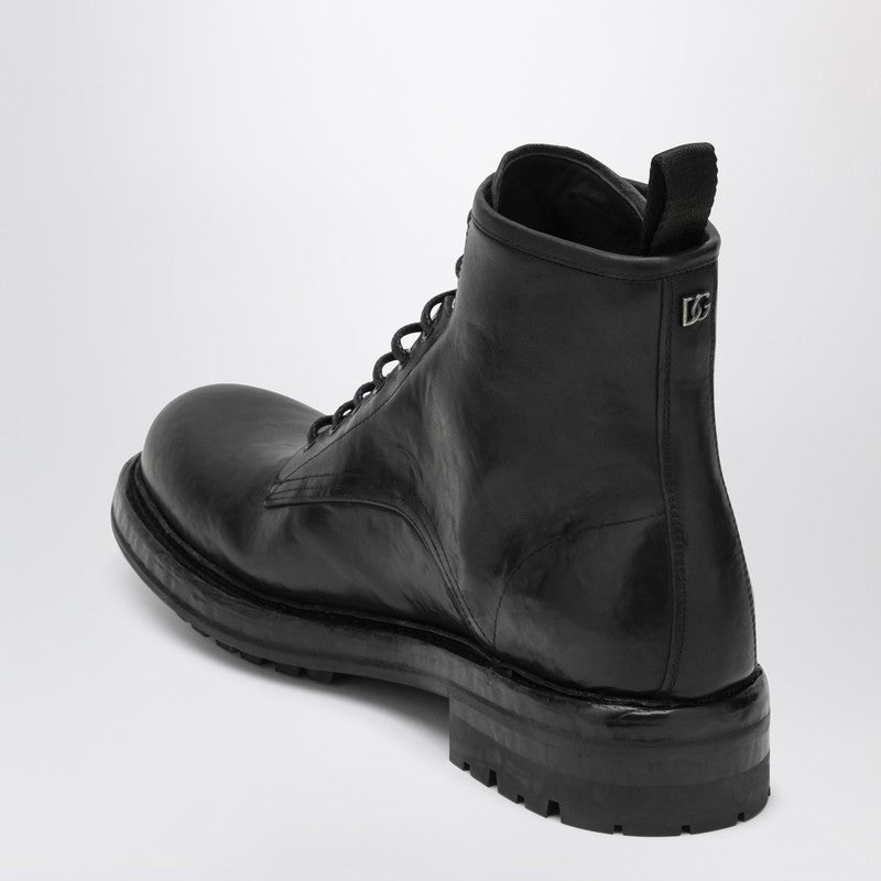 Black lace-up leather ankle boot