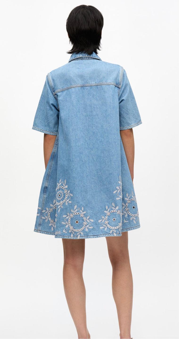 Ganni Broderie Anglaise Denim Mini Dress