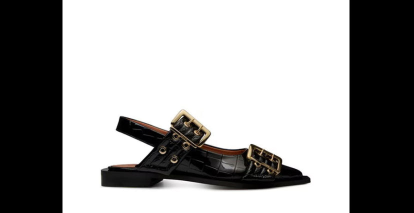 Ganni Croco Patent Feminine Buckle Ballerina